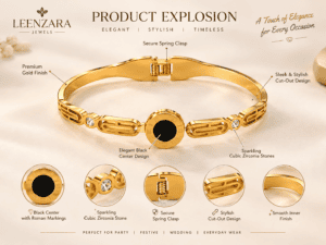Leenzara Golden Black Center Roman Dial Crystal Bracelet - Image 2