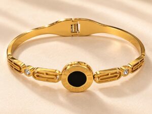 Leenzara Golden Black Center Roman Dial Crystal Bracelet