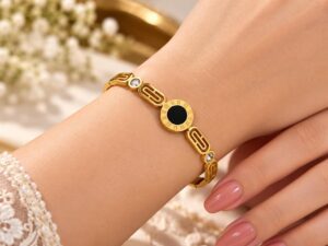 Leenzara Golden Black Center Roman Dial Crystal Bracelet - Image 3