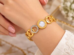 Golden Roman Dial Crystal Bracelet Watch - Image 2