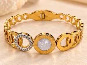 Golden Roman Dial Crystal Bracelet Watch